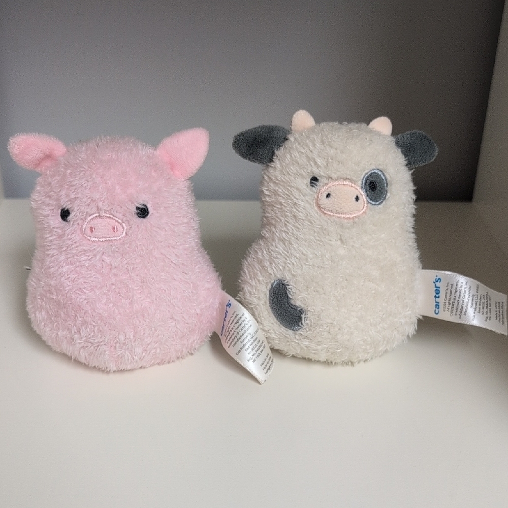 Carter's Pig And Cow Plush Rattle Set, Excellent Used Condition